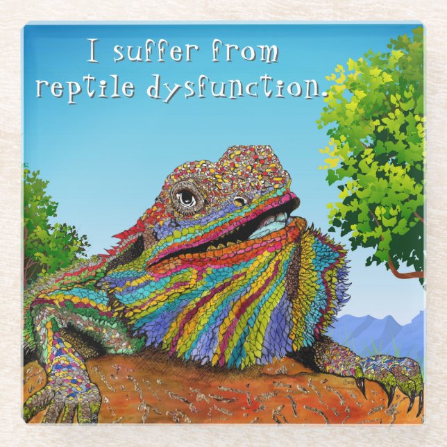 Cute and Colorful Bearded Dragon Glass Coaster (Front)
