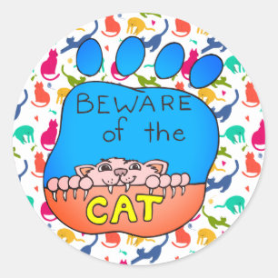 Cute and Colorful Beware of the Cat Stickers