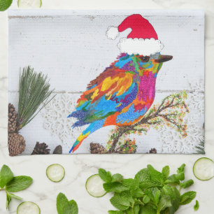 Cute and Colorful Bird on a Branch Kitchen Towel