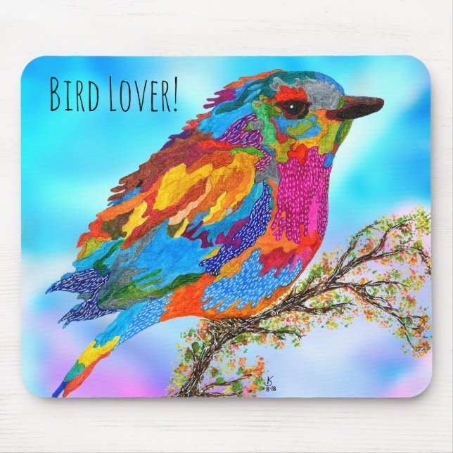 Cute and Colorful Bird on a Branch Mousepad (Front)