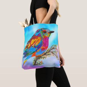 Cute and Colorful Bird on a Branch Tote Bag