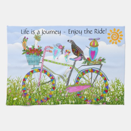 Cute and Colorful Birds on a Bike Kitchen Towel