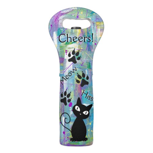 Cute and Colorful Black Cat Cheers Wine Tote
