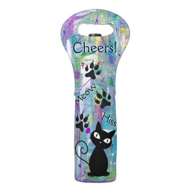 Cute and Colorful Black Cat Cheers Wine Tote (Back)