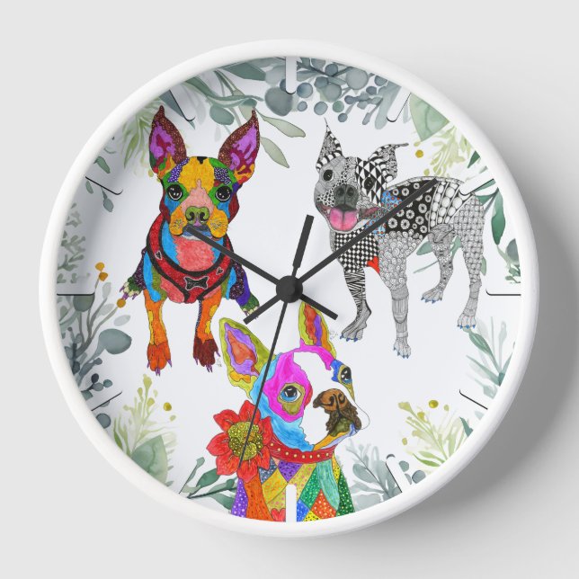 Cute and Colorful Boston Terrier Clock (Front)