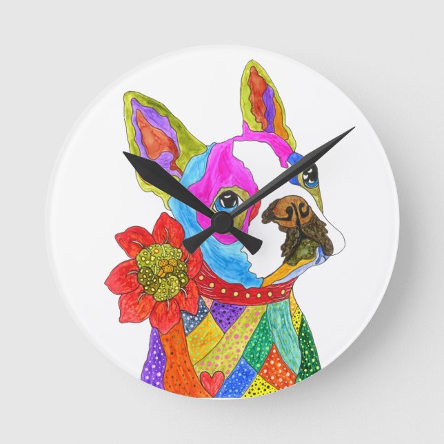 Cute and Colorful Boston Terrier Clock (Front)