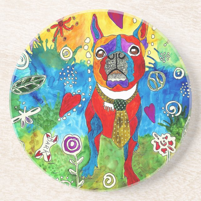 Cute and Colorful Boston Terrier Coaster (Front)