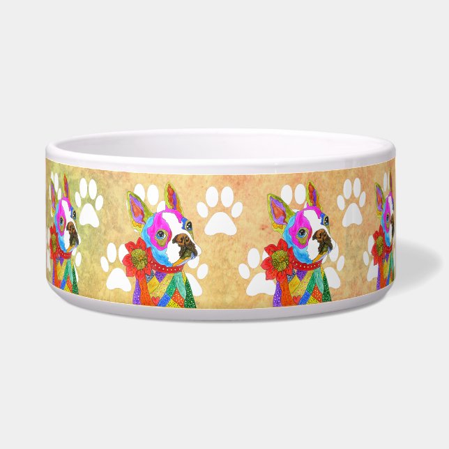 Cute and Colorful Boston Terrier Dog Bowl (Right)