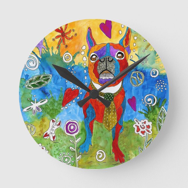 Cute and Colorful Boston Terrier Dog Clock  (Front)