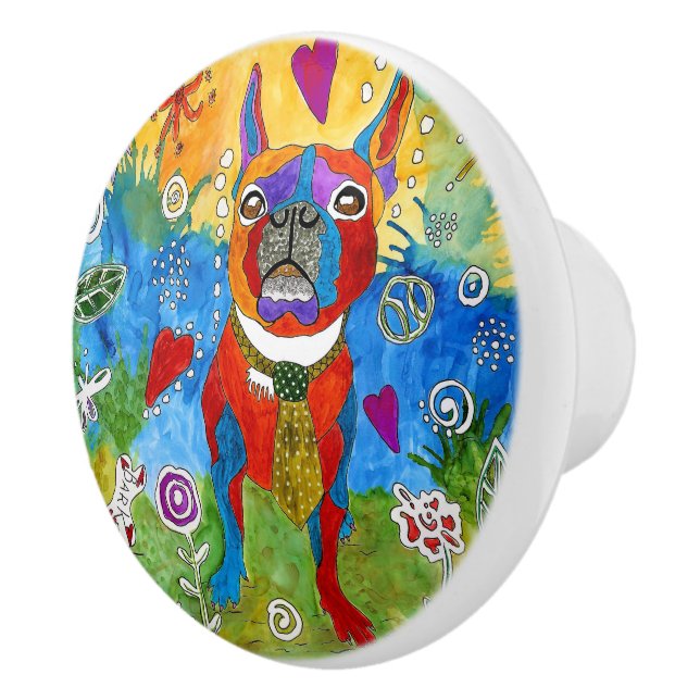 Cute and Colorful Boston Terrier Door Knob (Right)