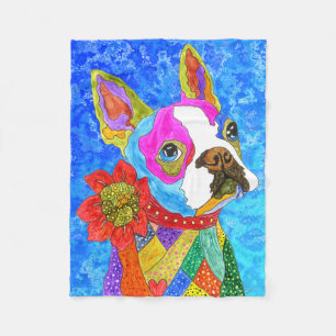 Cute and Colorful Boston Terrier Fleece Blanket