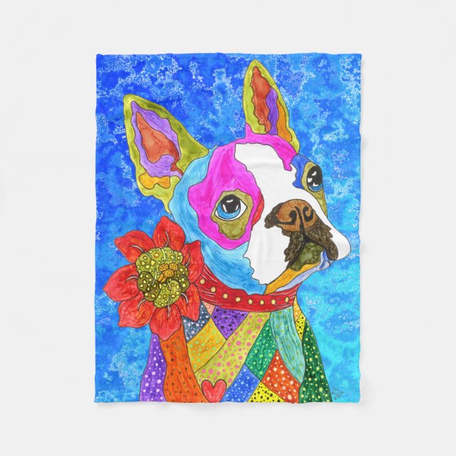 Cute and Colorful Boston Terrier Fleece Blanket (Front)