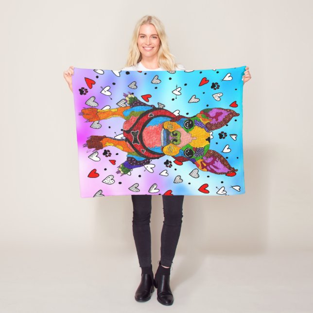 Cute and Colorful Boston Terrier Fleece Blanket (In Situ)