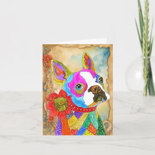 Cute and Colorful Boston Terrier Greeting Card
