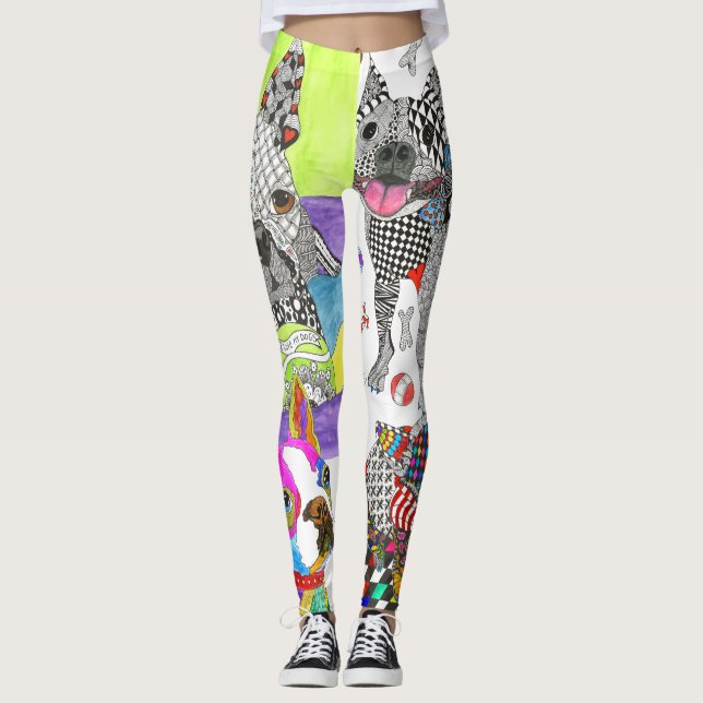 Cute and Colorful Boston Terrier Leggings (Front)