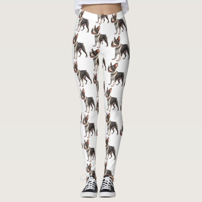 Cute and Colorful Boston Terrier Leggings (Front)
