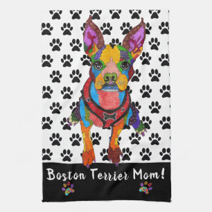 Cute and Colorful Boston Terrier Mom Kitchen Towel