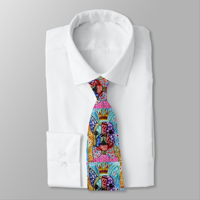 Cute and Colorful Boston Terrier Pop Art Neck Tie (Tied)