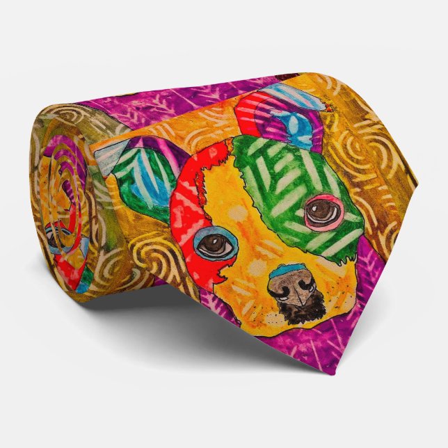 Cute and Colorful Boston Terrier Pop Art Neck Tie (Rolled)
