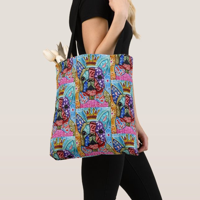 Cute and Colorful Boston Terrier Pop Art Tote Bag (Close Up)