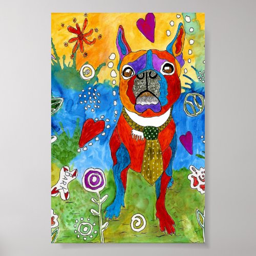 Cute and Colorful Boston Terrier Poster 4 x 6