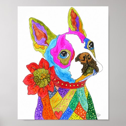 Cute and Colorful Boston Terrier Poster _ 8x 10