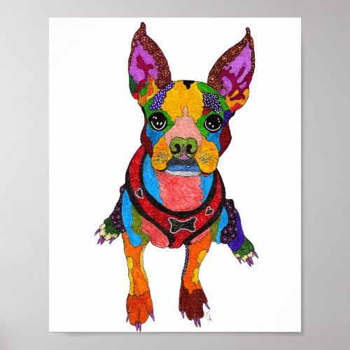 Cute and Colorful Boston Terrier Poster _ 8x 10