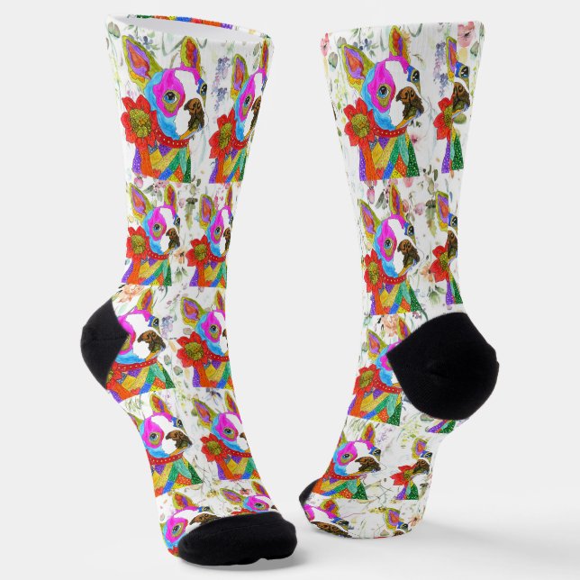 Cute and Colorful Boston Terrier Socks (Angled)