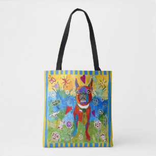 Cute and Colorful Boston Terrier Striped Tote Bag