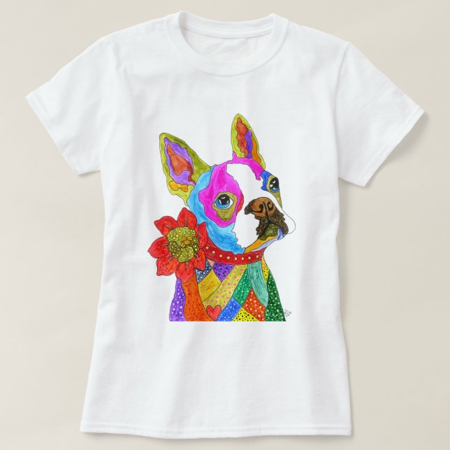 Cute and Colorful Boston Terrier T-Shirt (Design Front)
