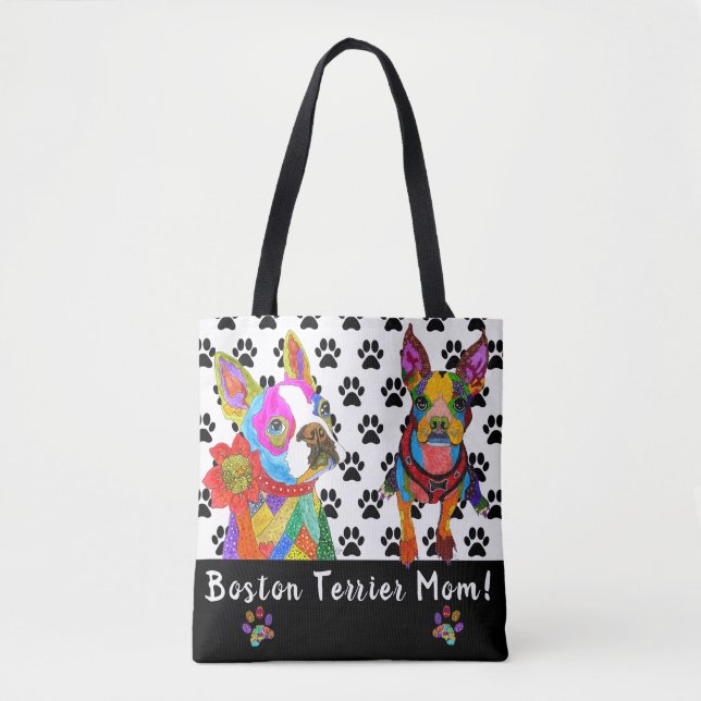 Cute and Colorful Boston Terrier Tote Bag (Front)
