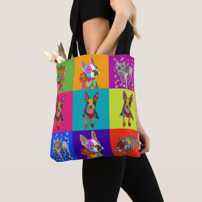Cute and Colorful Boston Terrier Tote Bag (Close Up)