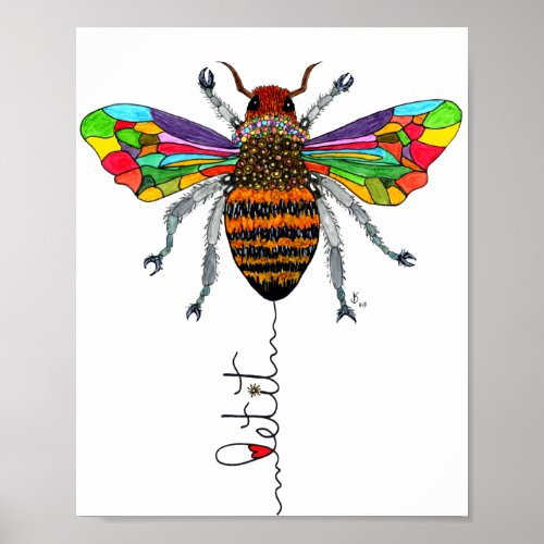 Cute and Colorful Bumble Bee Poster 8x10