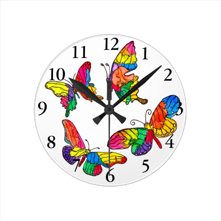 Cute And Colorful Butterfly Clock Zazzle Com
