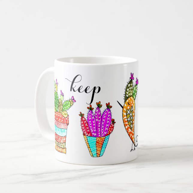Cute and Colorful Cacti Keep Life Simple Mug (Front Left)