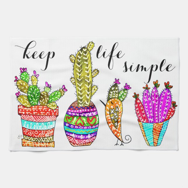 Cute and Colorful Cacti Kitchen Towel (Horizontal)