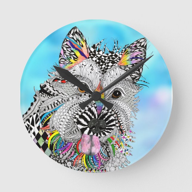 Cute and Colorful Cairn Terrier Clock (Front)