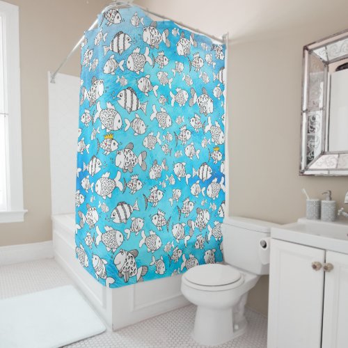 Cute and Colorful Cartoon Fish Shower Curtain