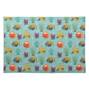 Cute and Colorful Cartoon Fish with Bubbles Cloth Placemat