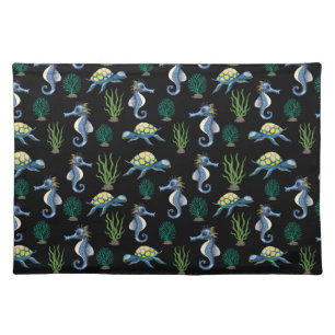 Cute and Colorful Cartoon Sea Horses & Turtles Cloth Placemat