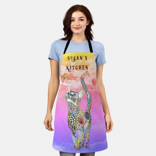 Cute and Colorful Cat and Butterfly Apron