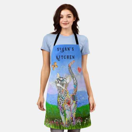 Cute and Colorful Cat and Butterfly Apron
