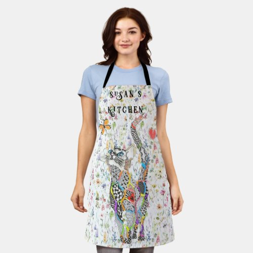 Cute and Colorful Cat and Butterfly Personalized Apron