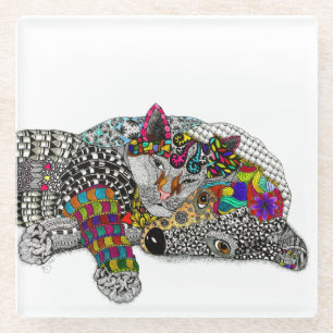 Cute and Colorful Cat and Dog Glass Coaster