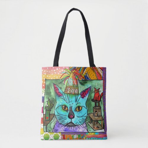 Cute and Colorful Cat and Mouse Tote Bag