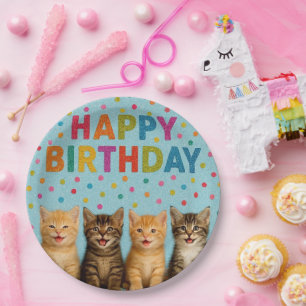 Cute and colorful cat birthday paper plates. plates