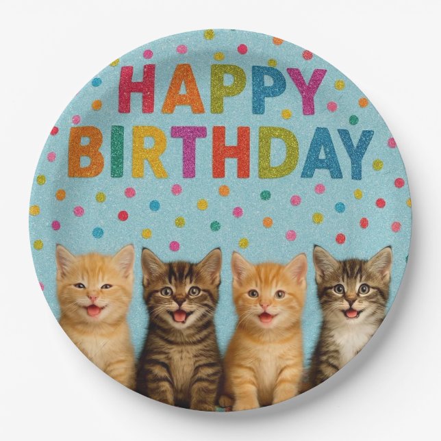 Cute and colorful cat birthday paper plates. plates (Front)
