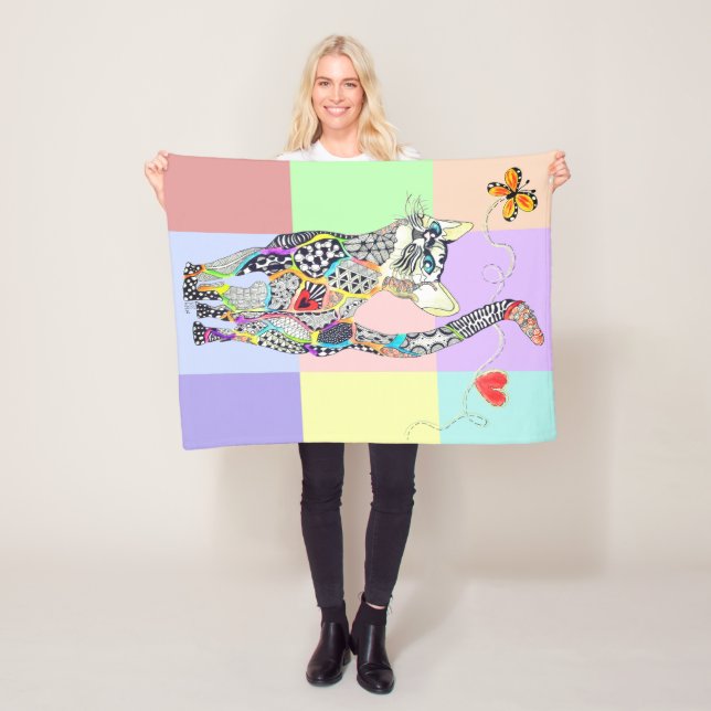 Cute and Colorful Cat Fleece Blanket (In Situ)