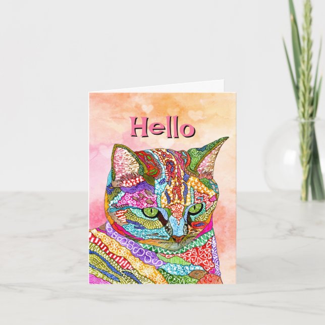 Cute and Colorful Cat Greeting Card (Front)