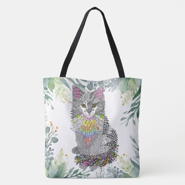 Cute and Colorful Cat Kitten Tote Bag (Back)